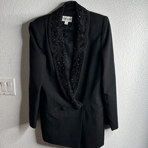 John  MEYER Black Blazer wool Beaded  Collar double breasted size 14